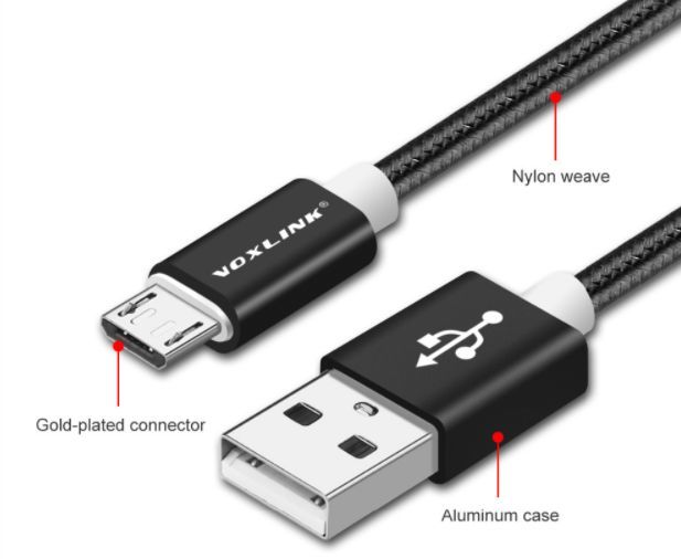 送料無料! MicroUSBケーブル 丈夫で長持ち編組ケーブル VOXLINK製 余裕の長さ1m